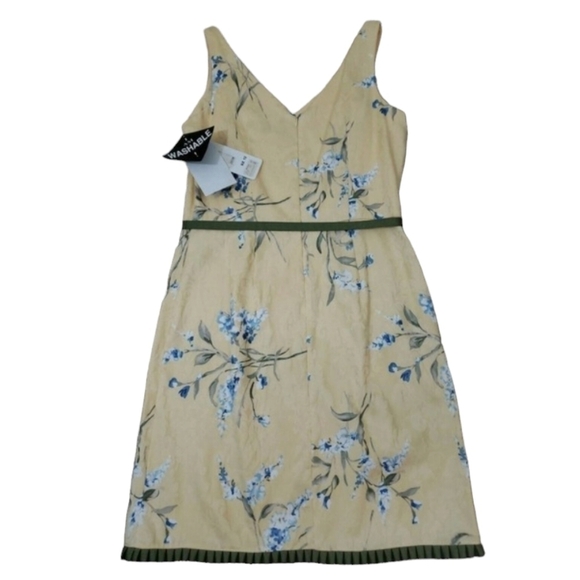 K Studio ~Woman Size 12~Yellow/Green Sheath Sleeveless Belted Dress Cotton NWT - Picture 3 of 12